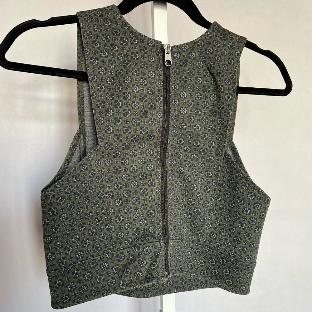 Green Print Structured Crop Top